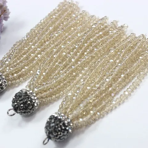 Rhinestone Inlaid Alloy Cap Crystal Glass Tassel Pendant For DIY Jewelry Making Necklace Earring Handicraft Accessories
