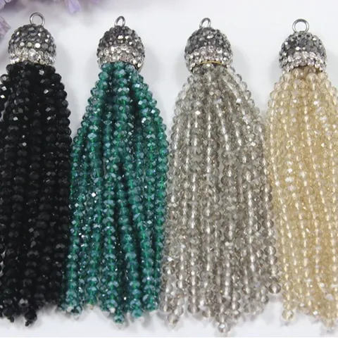 DIY Crystal Glass Tassel Pendant With Rhinestone Cap Handwoven Fringe For Necklace Earring Making Handmade Jewelry Accessories