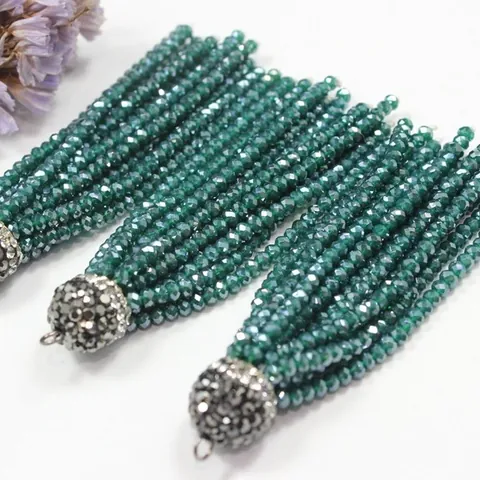 DIY Crystal Glass Tassel Pendant With Rhinestone Cap Handwoven Fringe For Necklace Earring Making Handmade Jewelry Accessories