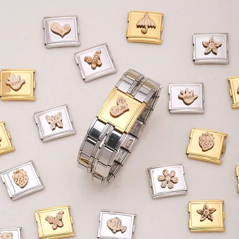 DIY Ιταλικοί Σύνδεσμοι Charm από Ανοξείδωτο Ατσάλι Αξεσουάρ Βραχιολιού Με Σχέδιο Ξύλου Πεταλούδα Αρκούδα Καρδιά Παζλ Σύνδεσμος
