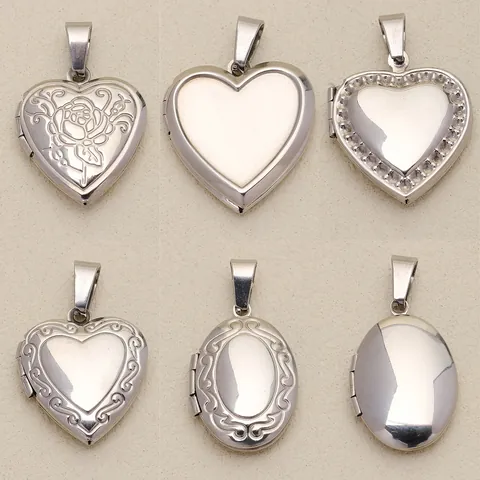 Pendentif Médaillon Gravé Vintage en Acier Inoxydable Forme Cœur Ovale Cadre Photo Ouvrable pour Accessoires de Bijouterie DIY