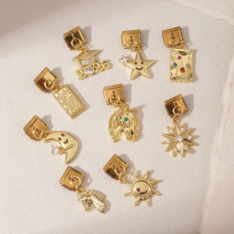 Gold Stainless Steel Italian Modular Charms For Bracelet Making Printed Sun Moon Star Horse 2026 Graduation Cap Pendants