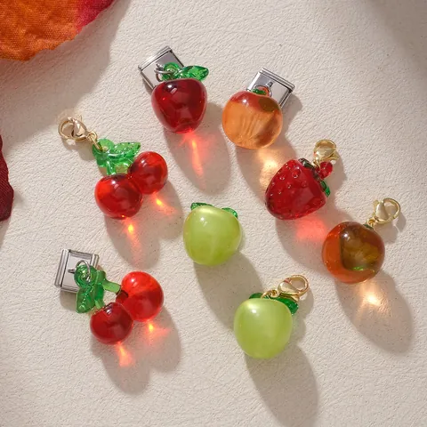 Acryl Frucht Charms Edelstahl Italienische Glieder Gelee Durchscheinend Apfel Kirsche Erdbeere Karabinerverschluss Für DIY Armband Zubehör