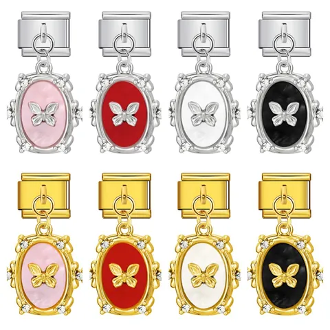 Stainless Steel Italian Modular Bracelet Link Charm Pendant Butterfly Airplane Suitcase Rhinestone Enamel DIY Jewelry Link Charm