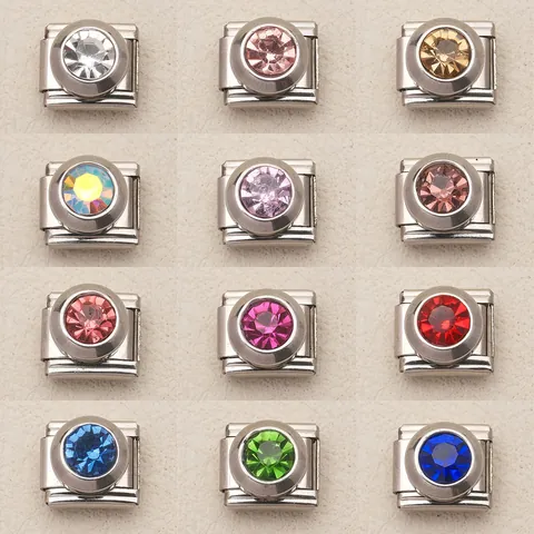 Modulo per Bracciale Italiano in Acciaio Inossidabile per DIY Grande Pietra Portafortuna Tonda Strass Ciondolo Modulare per Gioielli
