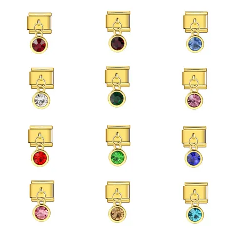 Modulo Italian Charm Oro Acciaio Inossidabile Pendente Pietra Portafortuna Rotonda per Bracciale Componibile DIY Gioielli Donna
