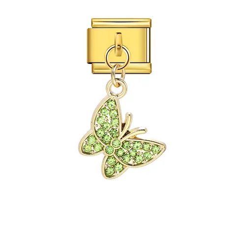Italienisches Modulares Charm Link Edelstahl Schmetterling Anhänger Strass Eingelegt DIY Armband Zubehör Gold Silber