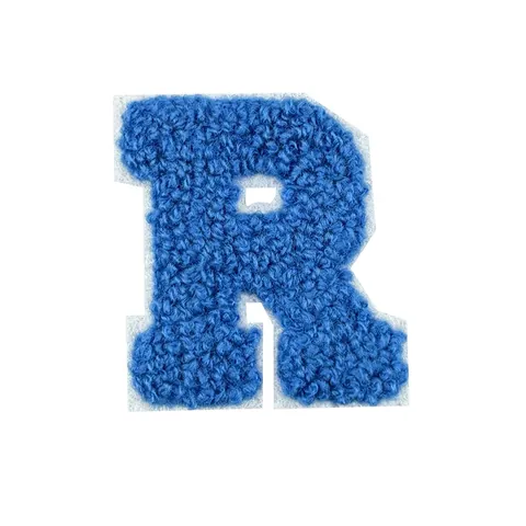 Blue Chenille Letter Patches Towel Embroidery A-Z Alphabet Iron On Sew On Applique For DIY Clothing Bags Accessories Decor