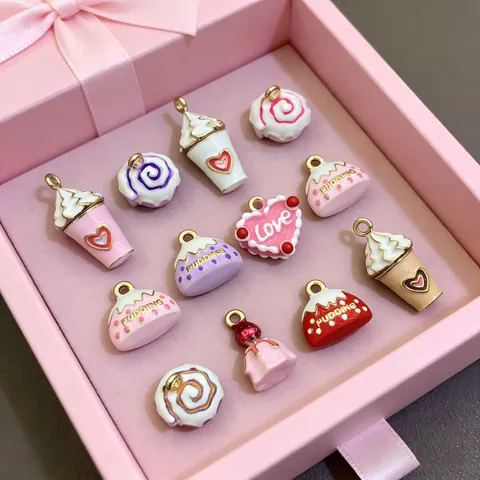 Sweet Ice Cream Dessert Enamel Pendants For DIY Jewelry Making Copper Alloy Pudding Heart Honey Jar Cupcake Shape Charms