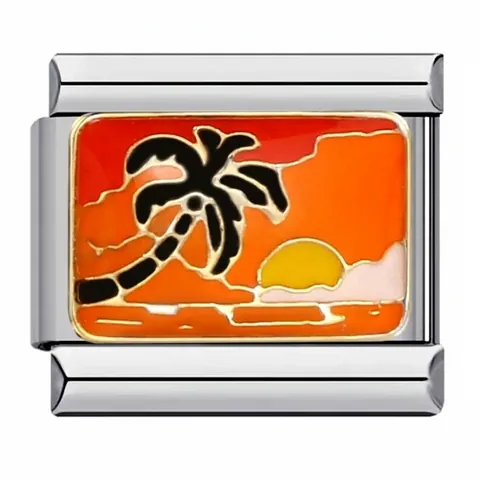 Italian Charm Bracelet Links Stainless Steel Enamel Modular Charms For DIY Jewelry Making Coconut Tree Rainbow London Bus
