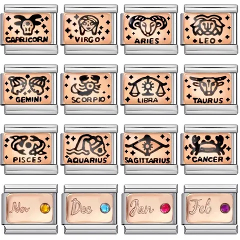 Edelstahl Italienische Modulare Charms Für Armband DIY Sternbild Schmuck Links Roségold Emaille Charms Für Damen Herren Trendiger Schmuck Zubehör