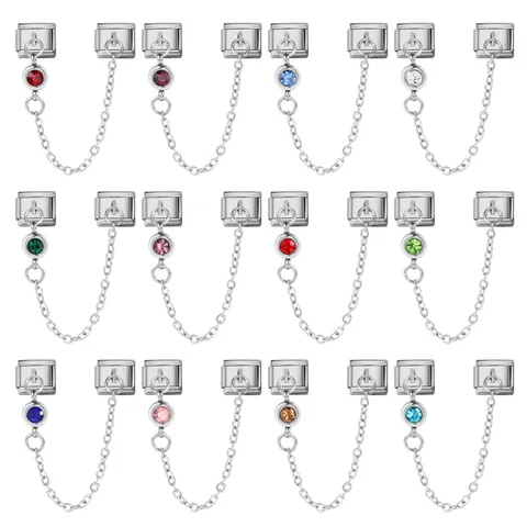 Italian Charm Birthstone Link Stainless Steel Safety Chain For Modular Bracelet DIY Jewelry Making Accessory For Women