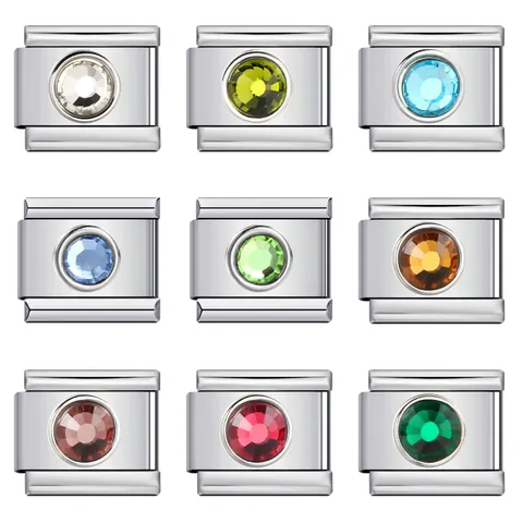 Maillons de Breloque Modulaires Italiens en Acier Inoxydable Rond Strass Coloré DIY Bracelet Bracelet Sangle Bijoux Accessoires Pour Hommes Femmes