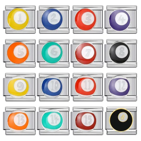 Maglia per Bracciale Modulare Italian Charm in Acciaio Inossidabile Palla da Biliardo Numeri 1-15 Smalto Accessorio Gioielli Fai da Te Uomo Donna Regalo