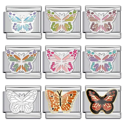Charm Italiano de Mariposa Eslabón de Acero Inoxidable Pulsera Modular DIY Accesorio de Joyería Personalizada para Mujer Regalo