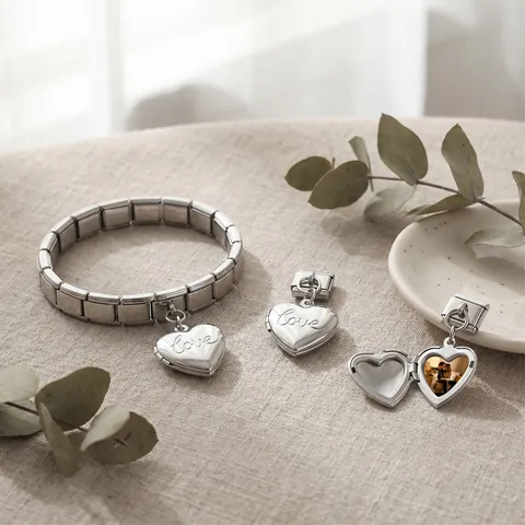 Conjunto de Colgante de Guardapelo de Corazón de Acero Inoxidable Pulsera de Dijes Italiana Joyería de Marco de Fotos DIY Regalo Mujer