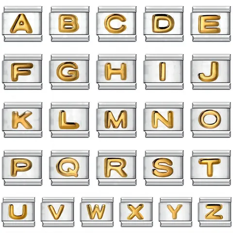 Eslabones Modulares de Pulsera Italiana de Acero Inoxidable Letra del Alfabeto 3D Oro para Creación de Joyas Personalizadas Regalo Unisex