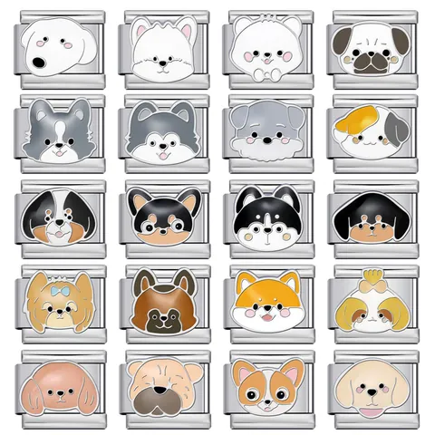 Cartoon Hund Italienisch Charm Armband Links Edelstahl Emaille Tier Haustier DIY Modulare Schmuck Zubehör Für Herren Damen