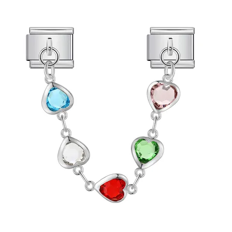 Abalorios de Pulsera de Eslabones Italianos de Acero Inoxidable con Doble Colgante Ojo Turco Corazón Margarita Strass Joyería DIY Mujer