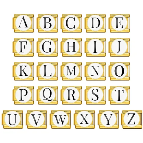 Module Charm Italien Lettre Ronde en Acier Inoxydable Accessoire de Lien de Bracelet de Splicing DIY Bijoux Alphabet A-Z