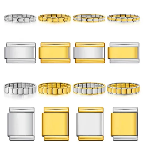 Stainless Steel Italian Modular Bracelet Square Elastic DIY Charm Link Bracelet Two-Tone Gold Silver Watch Band Accessories Unisex Fashion Jewelry