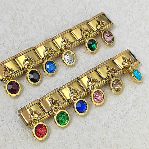 Modulo per Bracciale Italiano Acciaio Inossidabile Ciondolo Tondo Pietra Natales Base Oro Argento Accessorio Gioielli Fai da Te