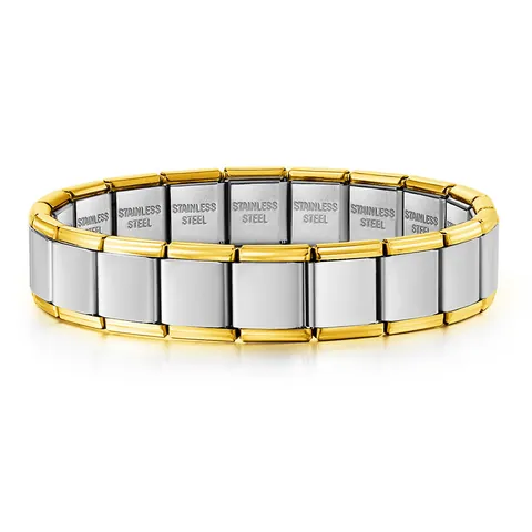 Stainless Steel Italian Modular Bracelet Square Elastic DIY Charm Link Bracelet Two-Tone Gold Silver Watch Band Accessories Unisex Fashion Jewelry
