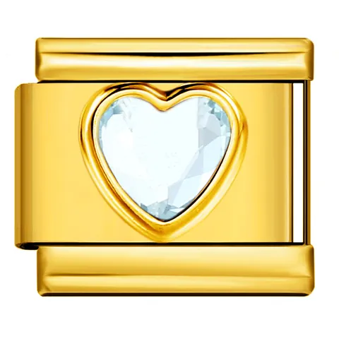 Maglia per Bracciale Componibile Italiano in Acciaio Inossidabile Placcato Oro con Strass a Cuore e Rotondi per Gioielli DIY