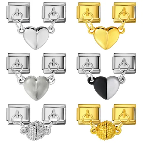 Italian Charm Modular Bracelet Accessory Stainless Steel Magnetic Heart Link DIY Jewelry Splicing Magnetic Pendant Charms