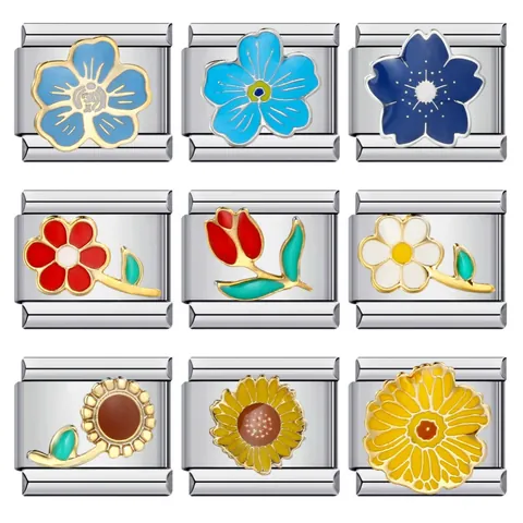 Acciaio Inossidabile Italiano Modulare Charm Bracciale Maglie Smalto Motivo Floreale DIY Gioielli Accessori Cuore Tulipano Girasole Coccinella Charms per Donna Uomo