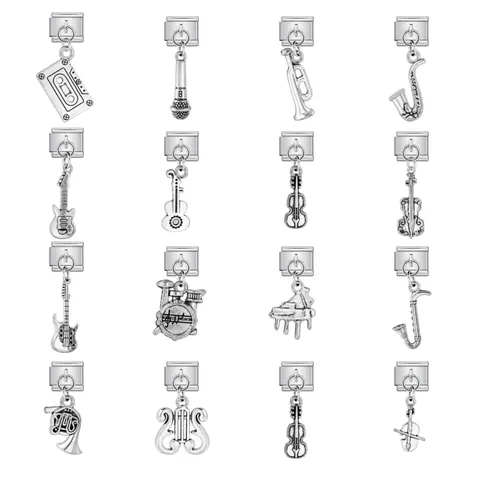 Colgante de Instrumento Musical de Acero Inoxidable para Pulsera Modular DIY Vintage Plateado Trompeta Guitarra Piano Saxofón Violín Accesorio Joyería