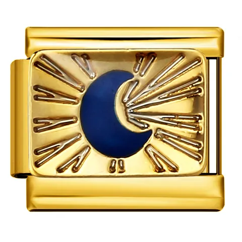 Breloque de Bracelet Modulaire Italienne Acier Inoxydable Plaqué Or Émail Bleu Étoile Lune Mauvais Œil Accessoire Bijoux