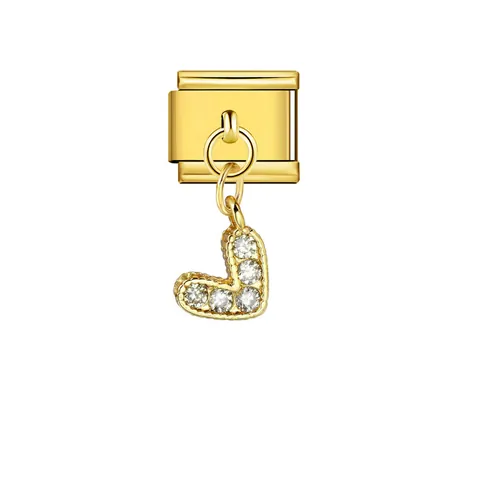 Eslabón de Amuleto Italiano de Acero Inoxidable 304 Con Colgante de Strass en Forma de V DIY Joyería de Pulsera para Mujer