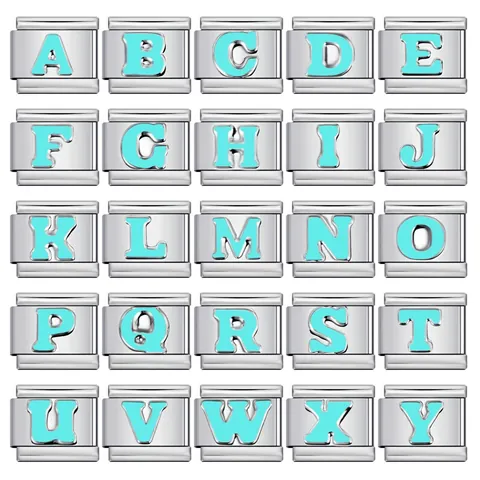 Ciondolo a Lettera Iniziale in Smalto Celeste per Bracciale Modulare Italiano DIY in Acciaio Inossidabile Accessori per Bracciali