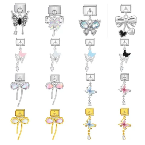 Eslabón de Amuleto Italiano de Acero Inoxidable Accesorio de Pulsera Modular Colgante de Mariposa Corazón Lazo para Joyería DIY