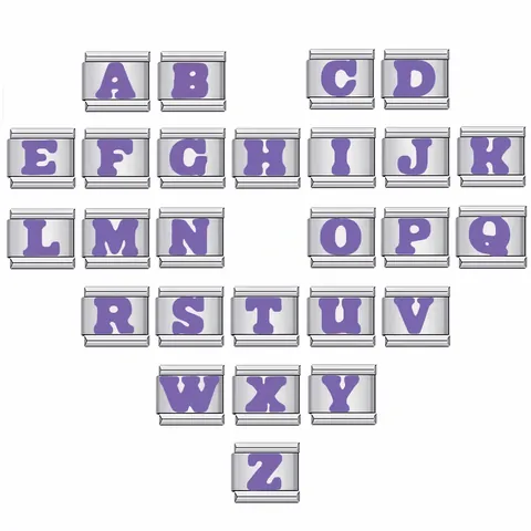 Stainless Steel Purple English Alphabet Italian Charm Links Modular DIY Bracelet Personalized Jewelry Components For Women Men