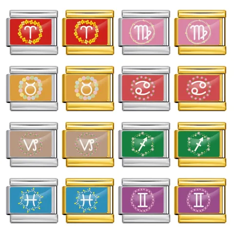 Bracciale a Maglie Italian Charm in Acciaio Inossidabile 12 Costellazioni Zodiaco DIY Modulare Elastico Gioielli
