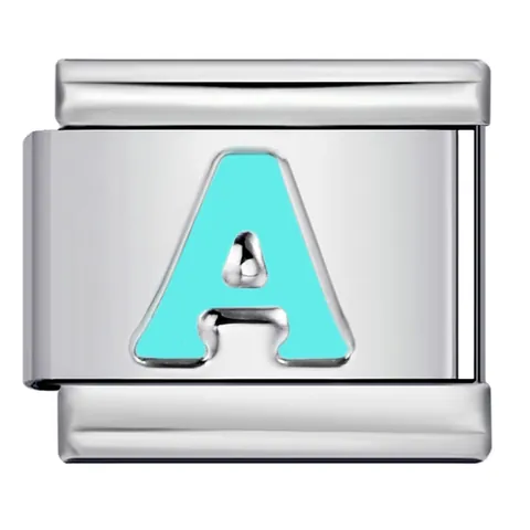 Ciondolo a Lettera Iniziale in Smalto Celeste per Bracciale Modulare Italiano DIY in Acciaio Inossidabile Accessori per Bracciali