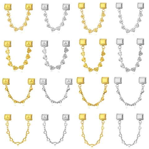 Acero Inoxidable Corazón Charm Italiano Pulsera Cadena de Seguridad DIY Colgantes Eslabones Elásticos Oro Plata Joyería