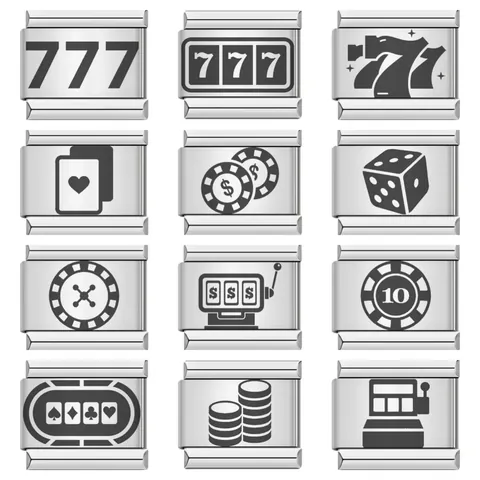 Modulo Charm Italiano in Acciaio Inossidabile Tema Casinò Gioco d'Azzardo Fortunato 777 Poker Dadi Slot Machine DIY Bracciale Elastico
