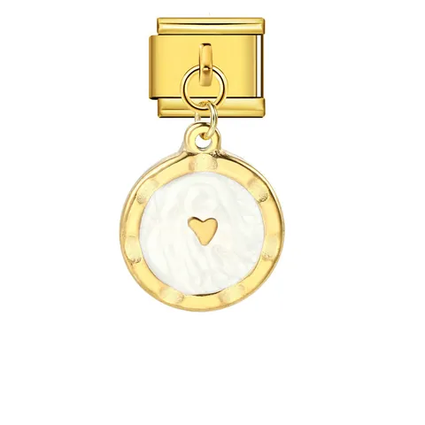 Pendentif Rond Module Italian Charm en Acier Inoxydable Cœur Étoile Lune Émail DIY Maillons de Bracelet Modulaire Bijoux Femme