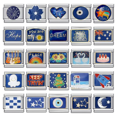 Maglia Charm Modulare Italiana in Acciaio Inossidabile Blu Smalto a Goccia DIY Accessori Gioielli per Bracciale Uomo Donna
