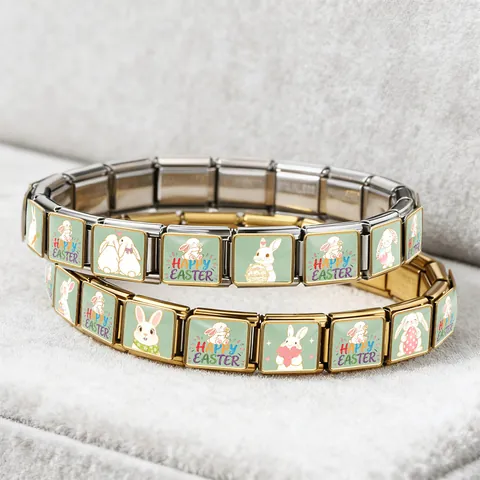 Accesorio de Pulsera de Módulo Italiano Serie Conejo de Pascua de Acero Inoxidable Bricolage Desmontable Dije de Joyería de Huevo