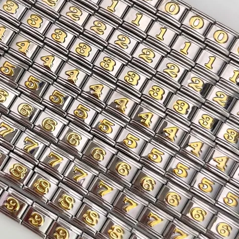 Stainless Steel Arabic Numerals Gilded Italian Modular Bracelet Links DIY Jewelry Making Metal Custom Charm Links