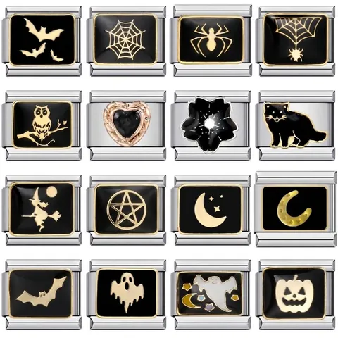 Ανοξείδωτο Ατσάλι Σύνδεσμοι Βραχιολιού Italian Charm Halloween Γοτθικό Αράχνη Νυχτερίδα Φάντασμα Κολοκύθα Κουκουβάγια Μοτίβο Σμάλτο Σύνδεσμοι Βραχιολιού για Άνδρες Γυναίκες Κοσμήματα