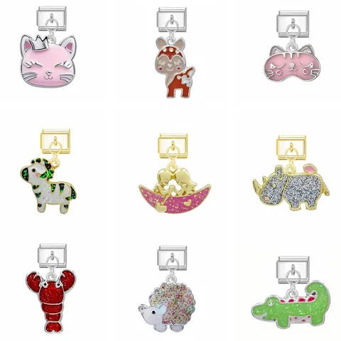 Charms Modulari Italiani Serie Animali in Acciaio Inossidabile Smaltato Accessori per Gioielli Fai da Te per Bracciale Modulare Unisex