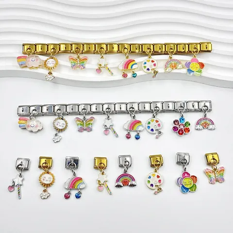 Italian Charm Bracelet DIY Modules Stainless Steel Alloy Enamel Cartoon Butterfly Cloud Sun Palette Charms For Women Jewelry Gift