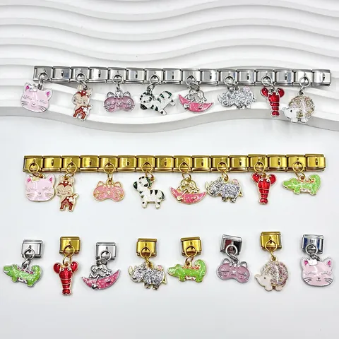Charms Modulari Italiani Serie Animali in Acciaio Inossidabile Smaltato Accessori per Gioielli Fai da Te per Bracciale Modulare Unisex