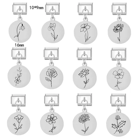 Charm Modulare Italiano in Acciaio Inossidabile Per Bracciale DIY Ciondolo Fiore di Nascita Dodici Mesi Gioielli Minimalisti Donna