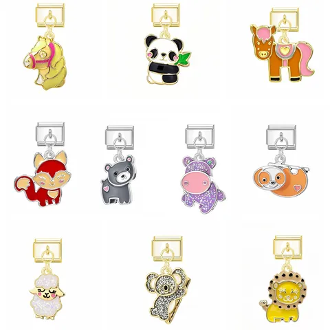 Simpatici Ciondoli per Bracciale a Modulo Italiano con Animali Cartoni Animati DIY Panda Koala Volpe in Lega di Smalto Accessori per Gioielli